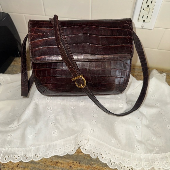 Salvatore Ferragamo Dark Brown Embossed Leather Bag - Picture 12 of 14